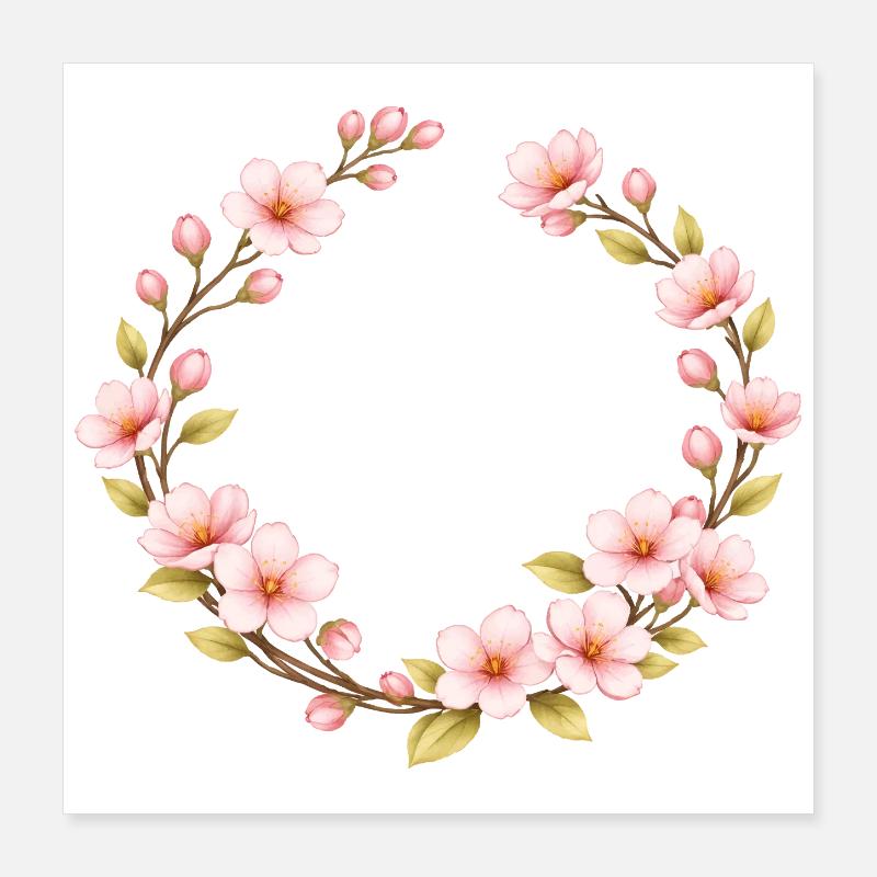 Spring Motif Cherry Blossom Frame Poster 16" x 16" (40x40 cm)
