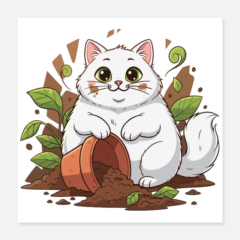 Aventure du chat de jardin dans un pot Poster 40 x 40 cm