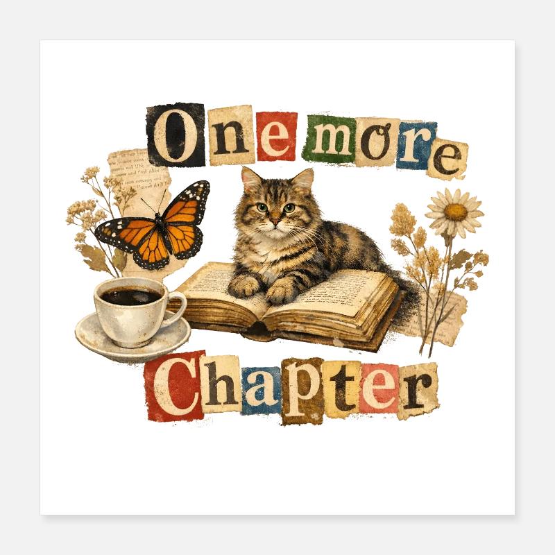 One More Chapter - Cozy Reading Cat Poster 16" x 16" (40x40 cm)