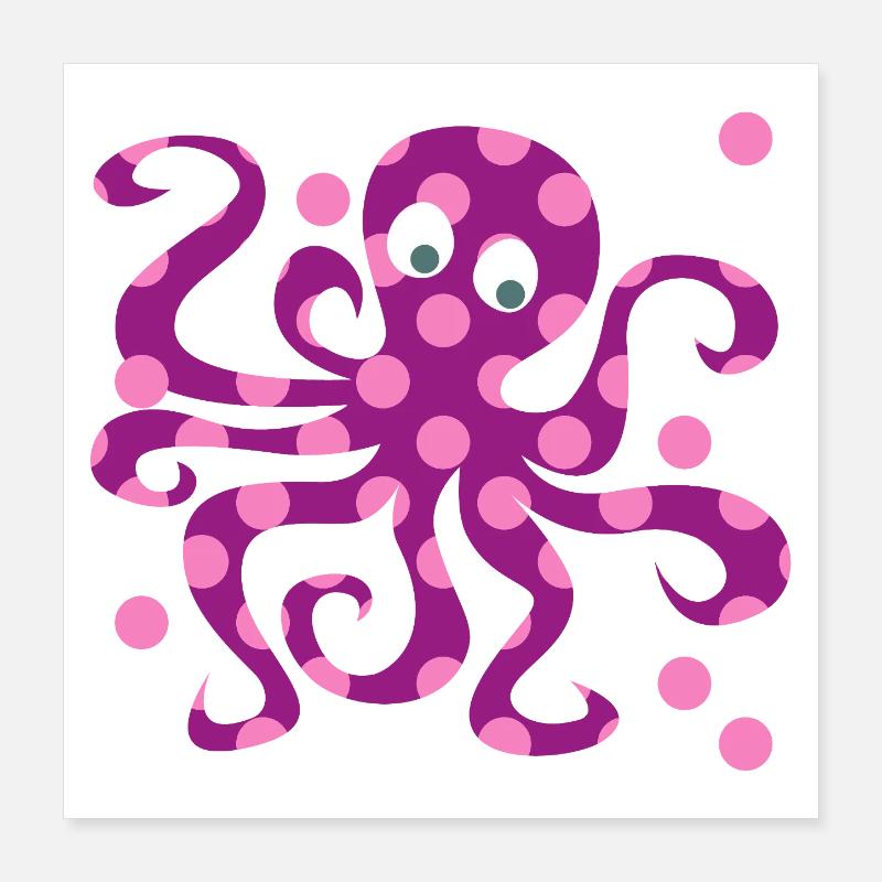Octopus Dots Squid Pink Nursery Poster 16" x 16" (40x40 cm)