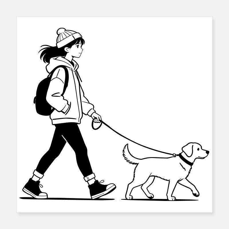 Gassi gehen mit dem Hund Poster 40x40 cm