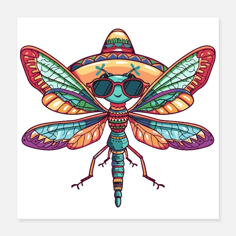 Sombrero drôle de libellule Poster 40 x 40 cm