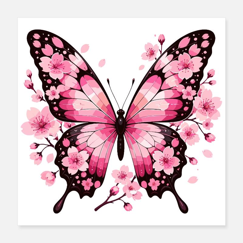 Papillon aux ailes de fleurs roses Poster 40 x 40 cm