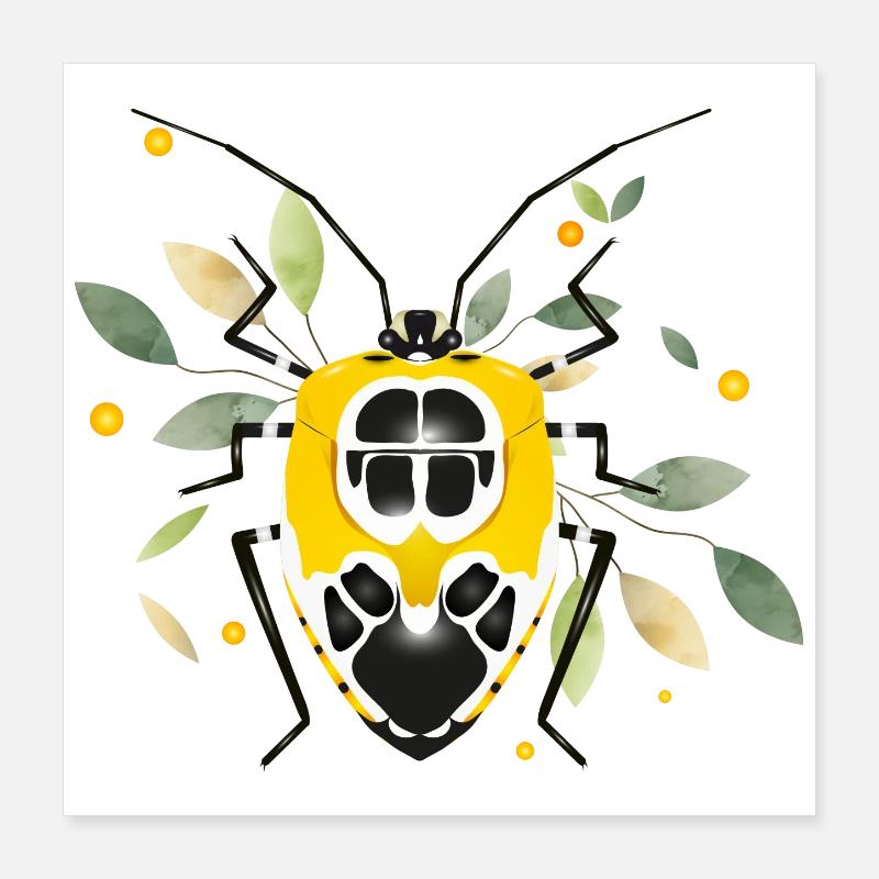 Runibia decorata Creepy Crawly Yellow Black with Foliage Poster 16" x 16" (40x40 cm)