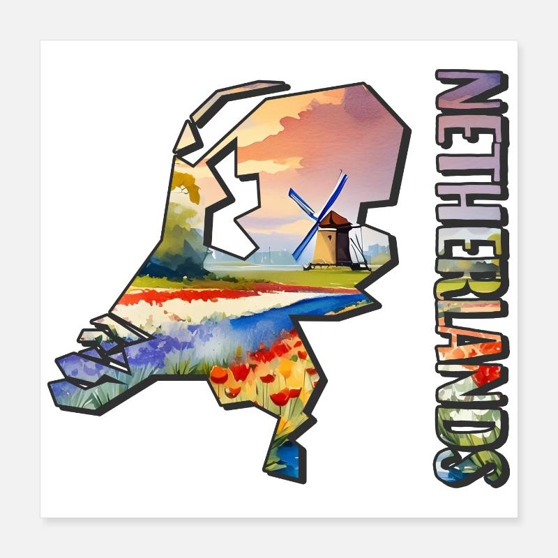 Carte à l’aquarelle Pays-Bas Poster 40 x 40 cm