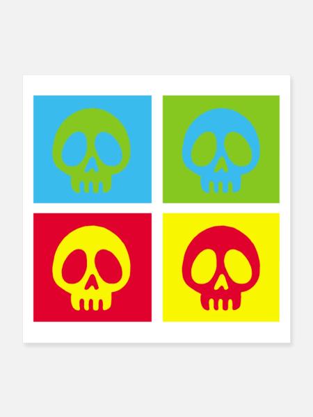 Crâne manga pop art - Poster 40 x 40 cm - blanc - Devant