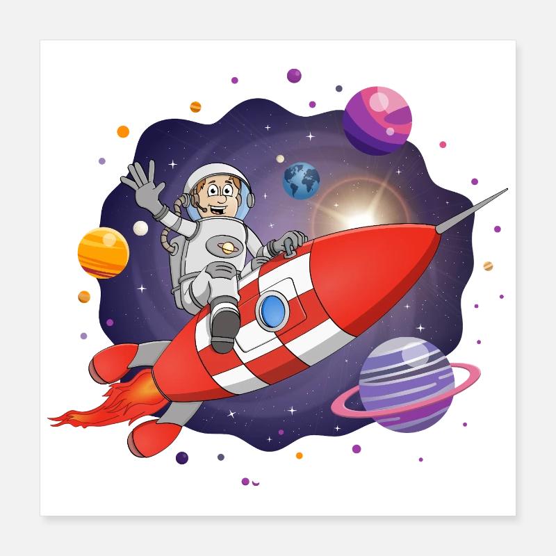 L’astronaute de la fusée rouge dans l’espace Poster 40 x 40 cm