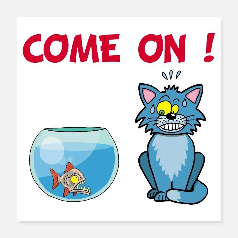 Chat et piranha Poster 40 x 40 cm