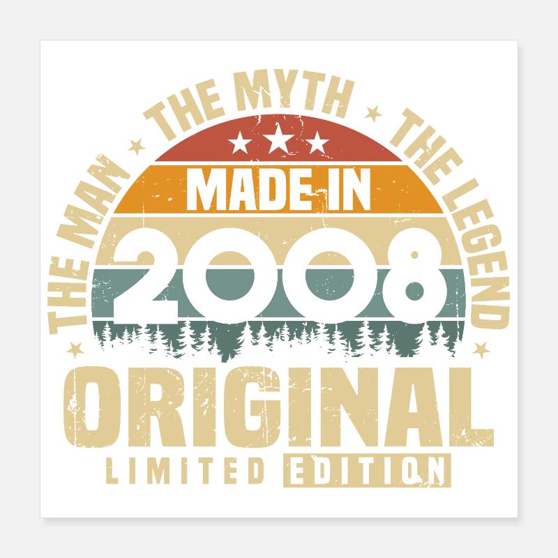 Millésime 2008 Born Original Cadeau d’anniversaire Poster 40 x 40 cm