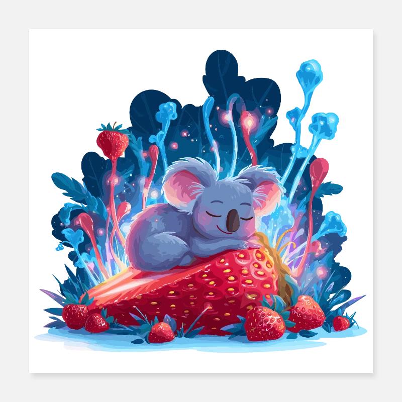 Koala endormi sur une forêt de néons de fraises Poster 40 x 40 cm