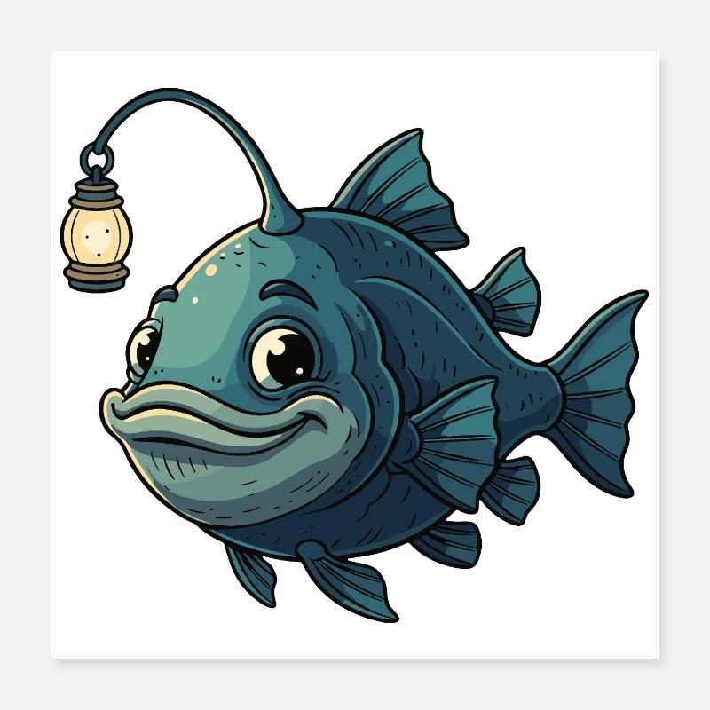 Leuchtfisch mit Laterne Poster 40x40 cm