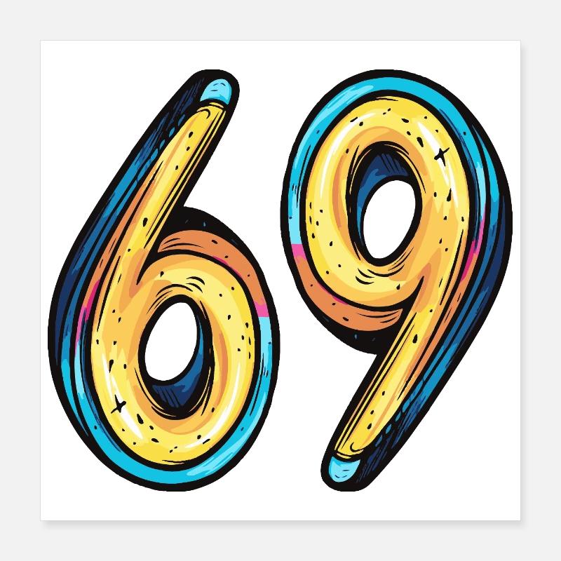 69 Numéro Coloré Poster 40 x 40 cm