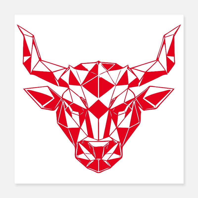 Red Low-Poly Bull Head Poster 16" x 16" (40x40 cm)