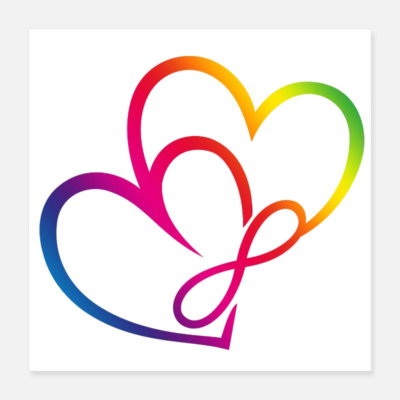 Deux cœurs Arc-en-ciel Infinity Love CSD LGBT Poster 40 x 40 cm