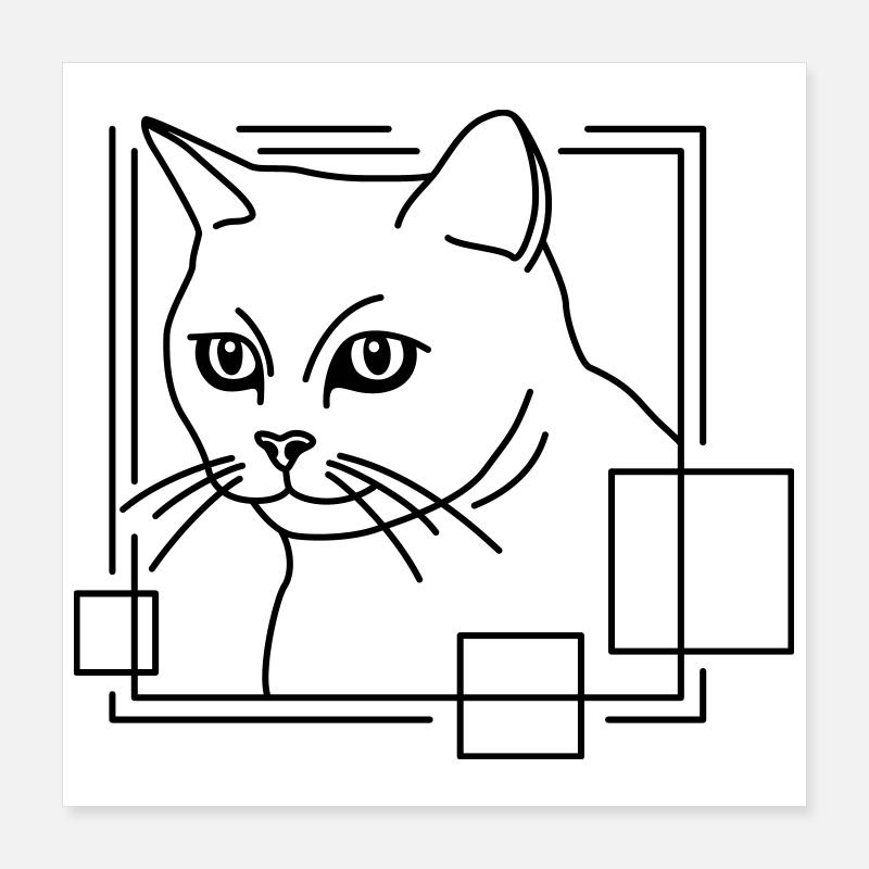 Chat en forme géométrique - Conception d’art au trait Poster 40 x 40 cm