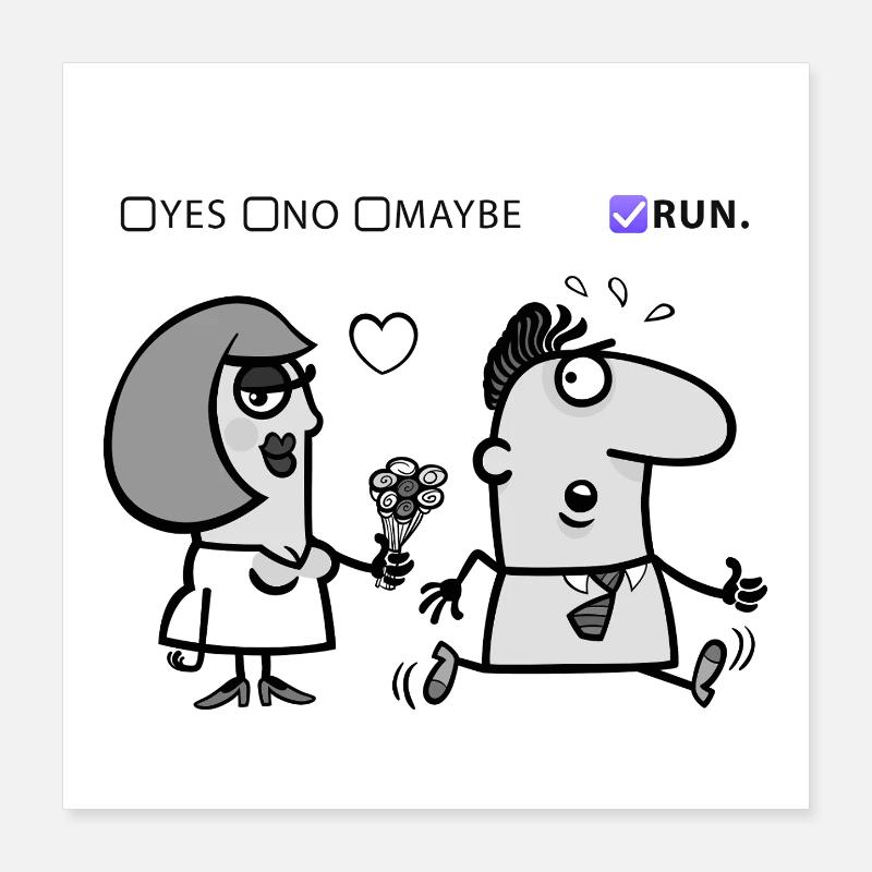 Liebe oder Flucht – Skurriles Humor-Design Poster 40x40 cm