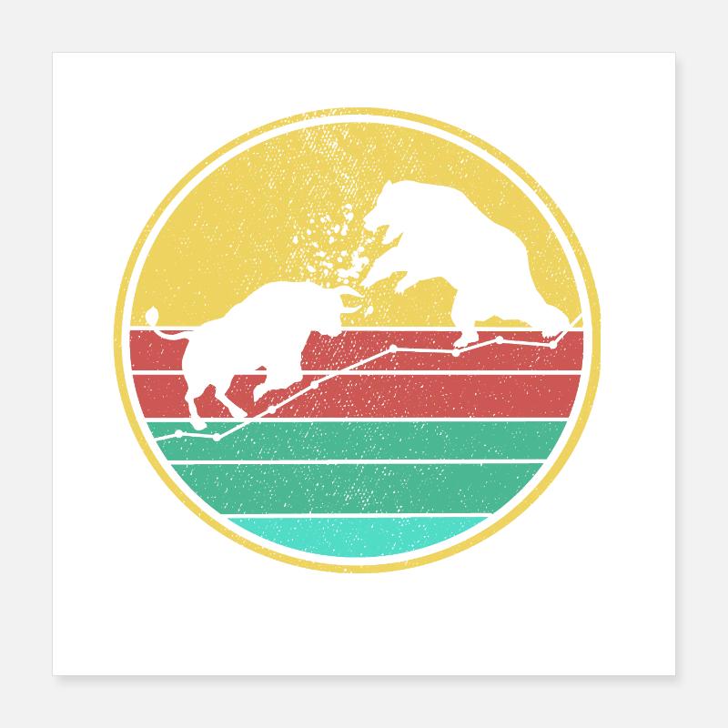 Bull vs Bear Retro Poster 16" x 16" (40x40 cm)