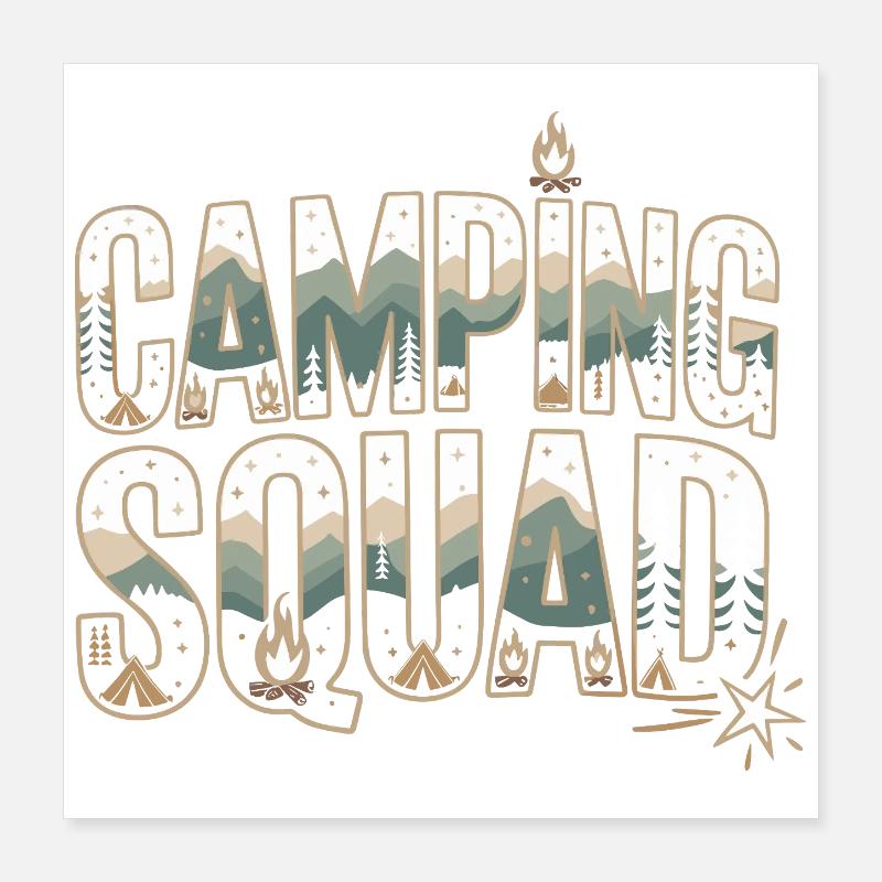 Équipe de camping Aventure en forêt Poster 40 x 40 cm