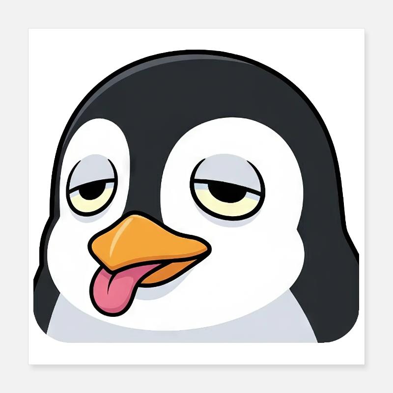 Dessin animé drôle de pingouin avec une langue agacée qui sort Poster 40 x 40 cm