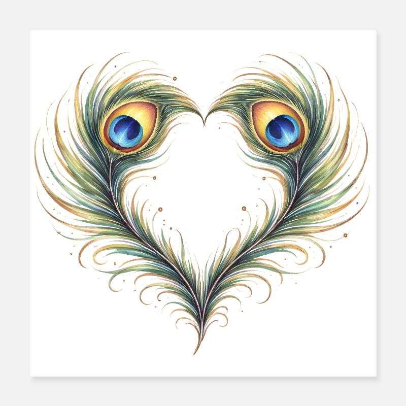 Peacock Feather Heart Ornament Boho Gift Poster 16" x 16" (40x40 cm)
