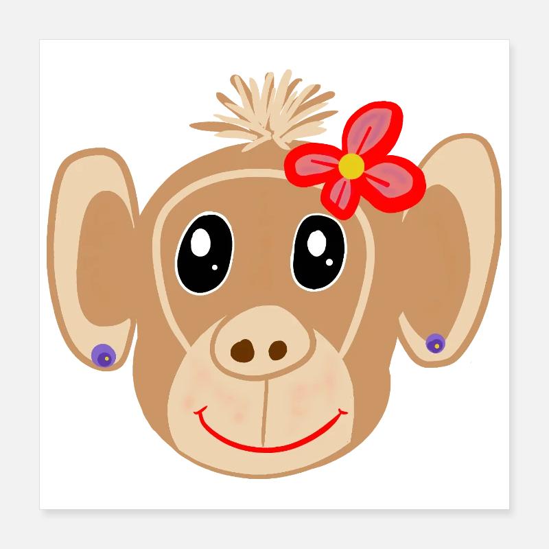 Affe Mädchen Affen Kinder Poster 40x40 cm