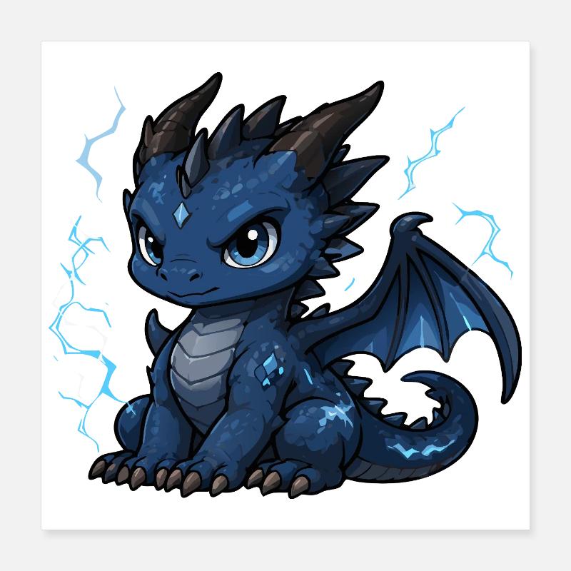 Blau Blitzdrache Poster 40x40 cm