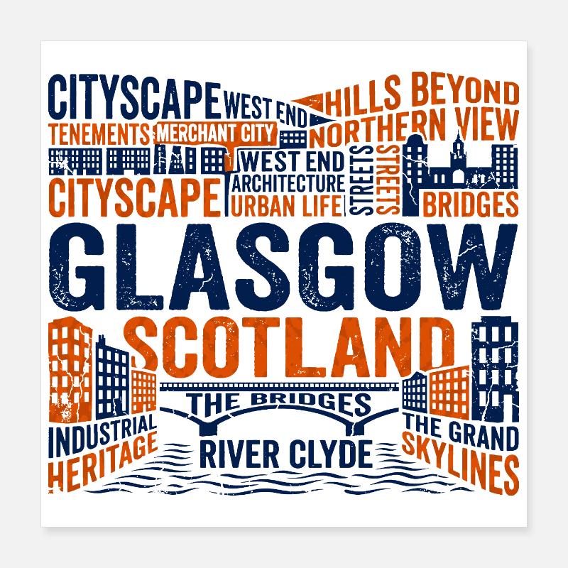 Glasgow, Écosse, Skyline urbain Rivière Clyde - Poster 40 x 40 cm - blanc