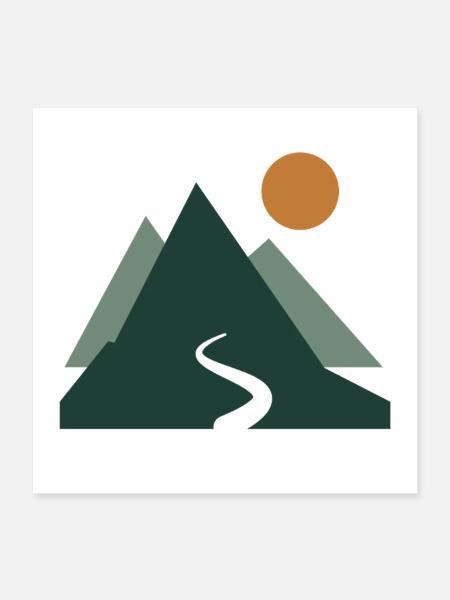 Berge und Sonne – Wanderweg - Poster 40x40 cm - Weiß