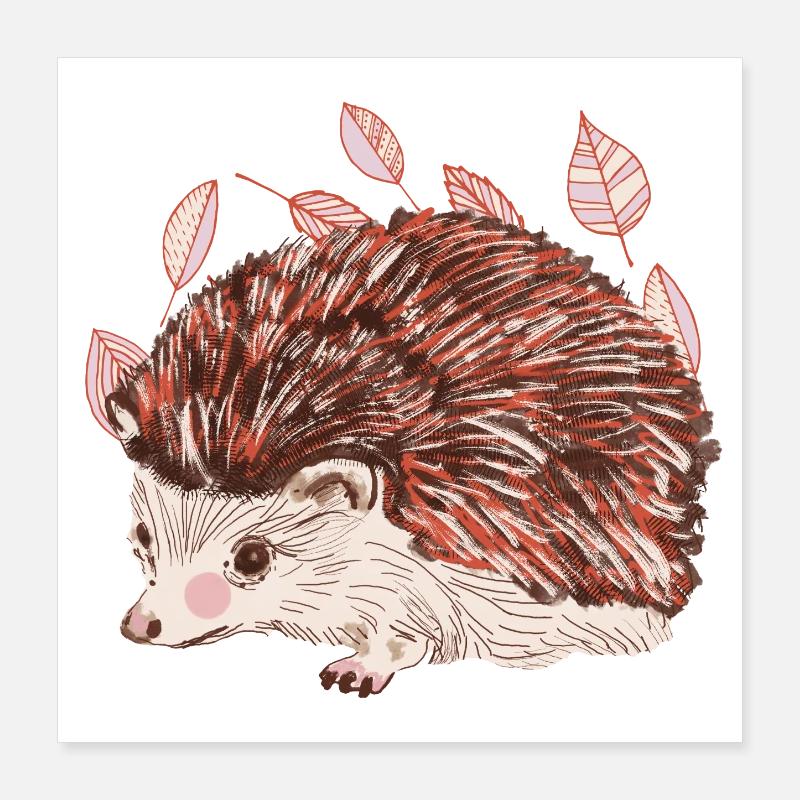 Hérisson d’automne avec un accent de fourrure rouge Poster 40 x 40 cm