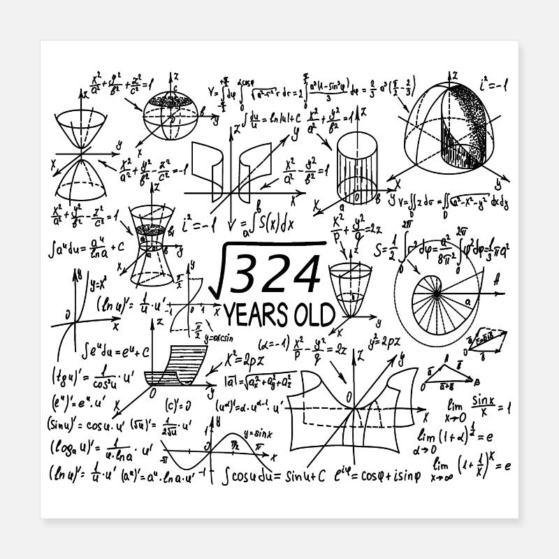 18th Birthday Math Math Student Mathefan Poster 16" x 16" (40x40 cm)