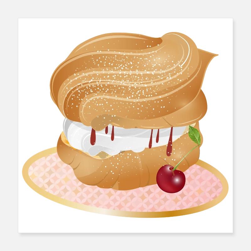 Mit Sahne und Kirsche gefüllter Windbeutel Poster 40x40 cm