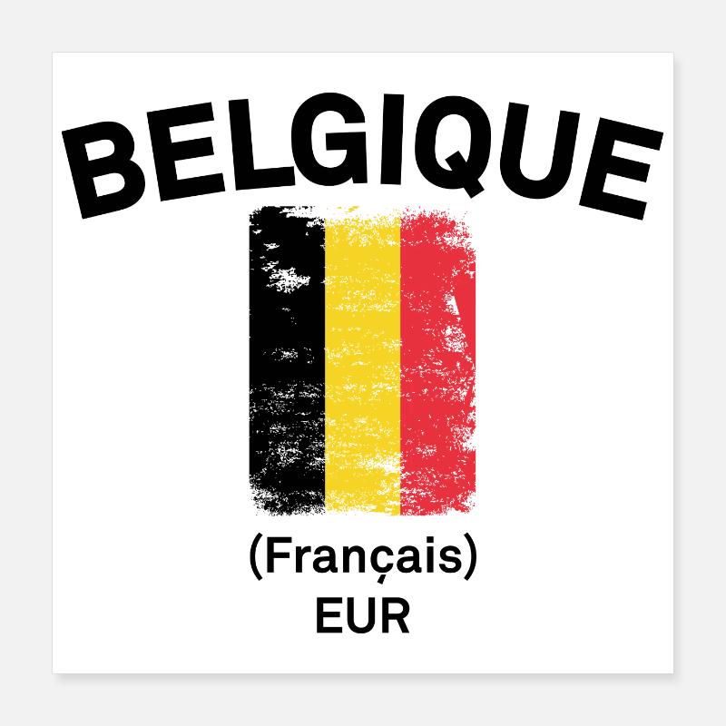 Bande grunge du drapeau belge - Poster 40 x 40 cm - blanc