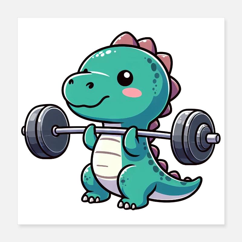 Dino T-Rex Workout Haltère Développé couché Design Poster 40 x 40 cm