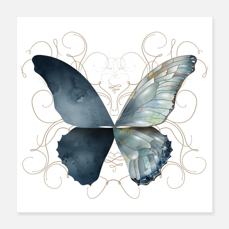 Ailes de papillon à l’aquarelle bleutée Poster 40 x 40 cm