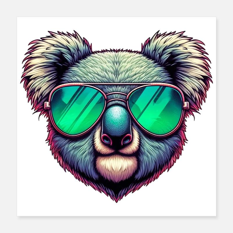 Koala avec des lunettes de soleil vertes Poster 40 x 40 cm