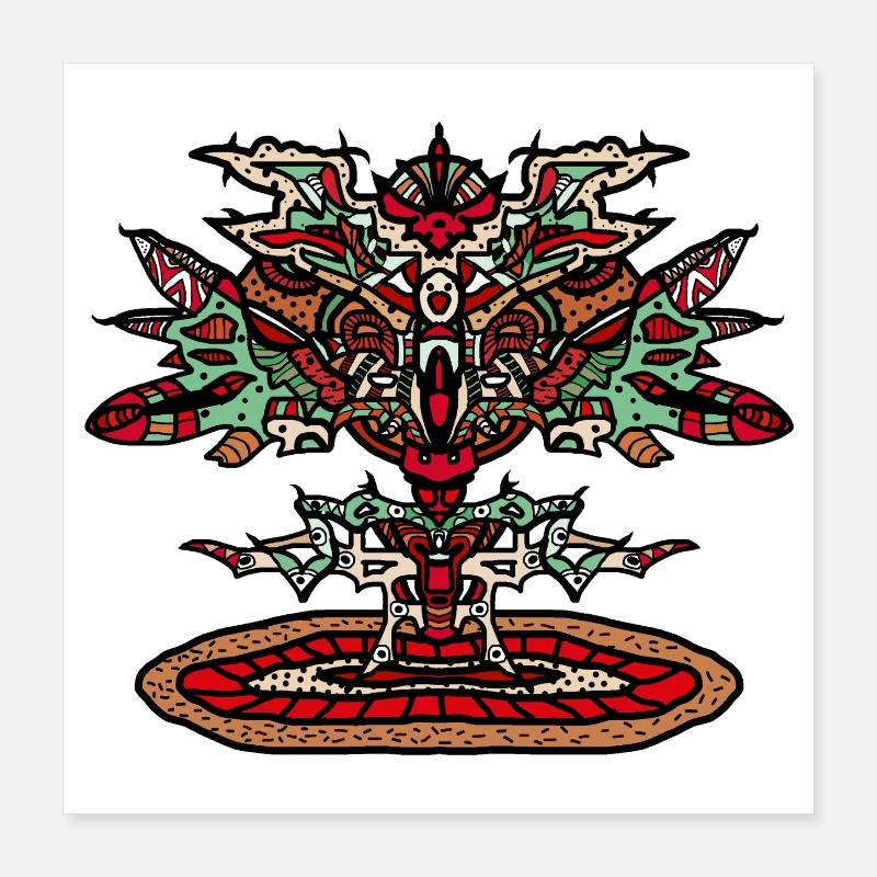 Totem-Drachen Mandala Psychedelisch Poster 40x40 cm