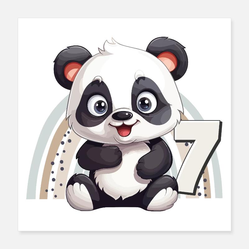 7. Geburtstag Panda Bär Regenbogen Süß Niedlich Poster 40x40 cm