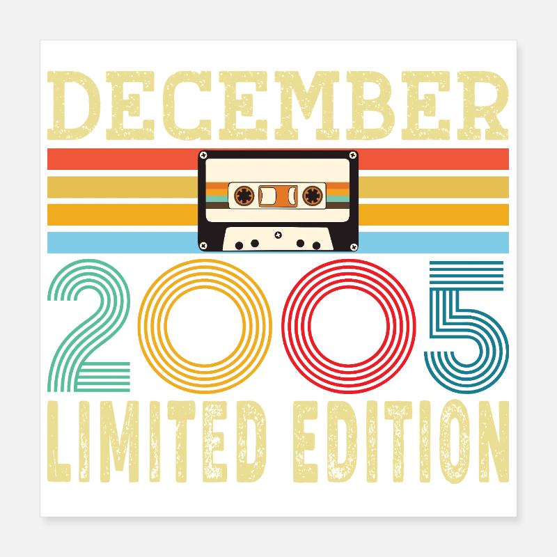 Né en Décembre 2005 20 Ans 20e Anniversaire Cadeau Poster 40 x 40 cm