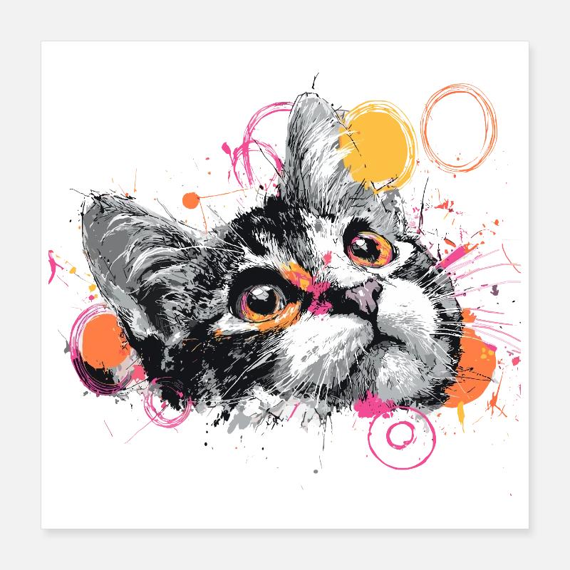Katzenkopf Farbexplosion Poster 40x40 cm