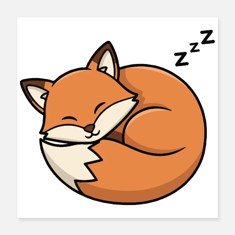 Sleeping Fox Cartoon Poster 16" x 16" (40x40 cm)