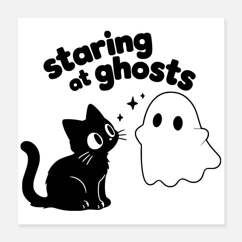 Chat mignon rencontre fantôme | Motif minimal d’Halloween Poster 40 x 40 cm