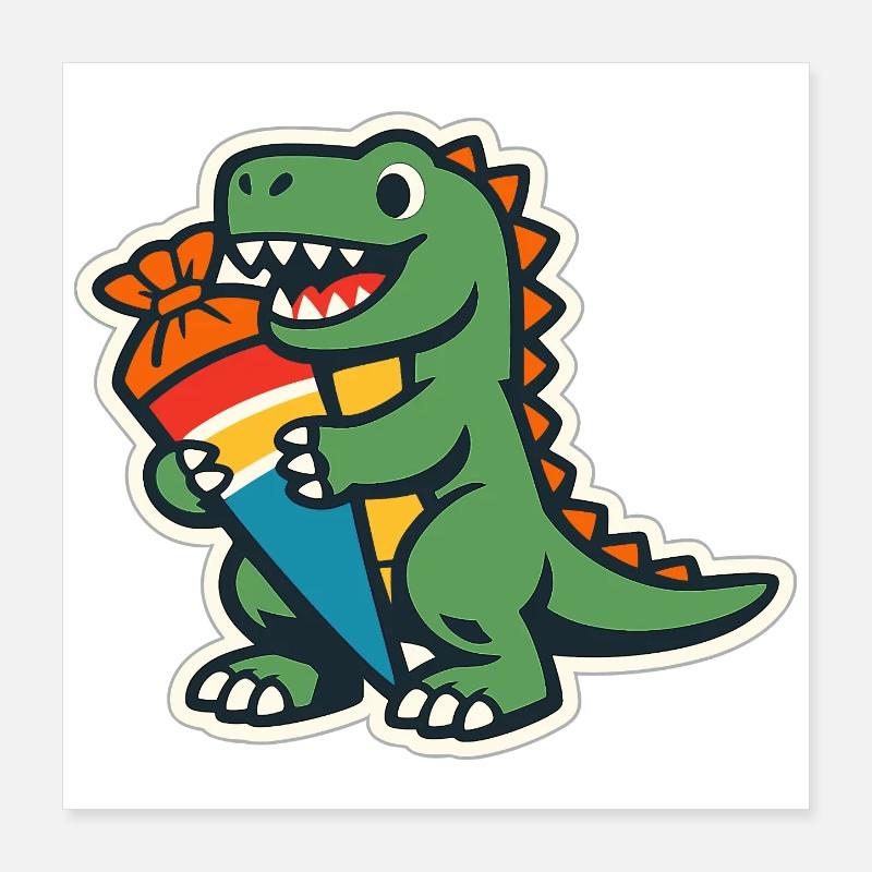 Schulkind Dino Einschulung Geschenk Poster 40x40 cm