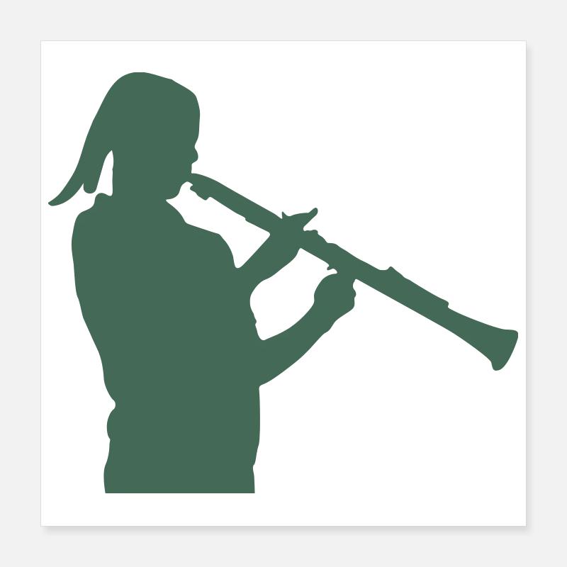Silhouette du vent avec flûte à bec Poster 40 x 40 cm