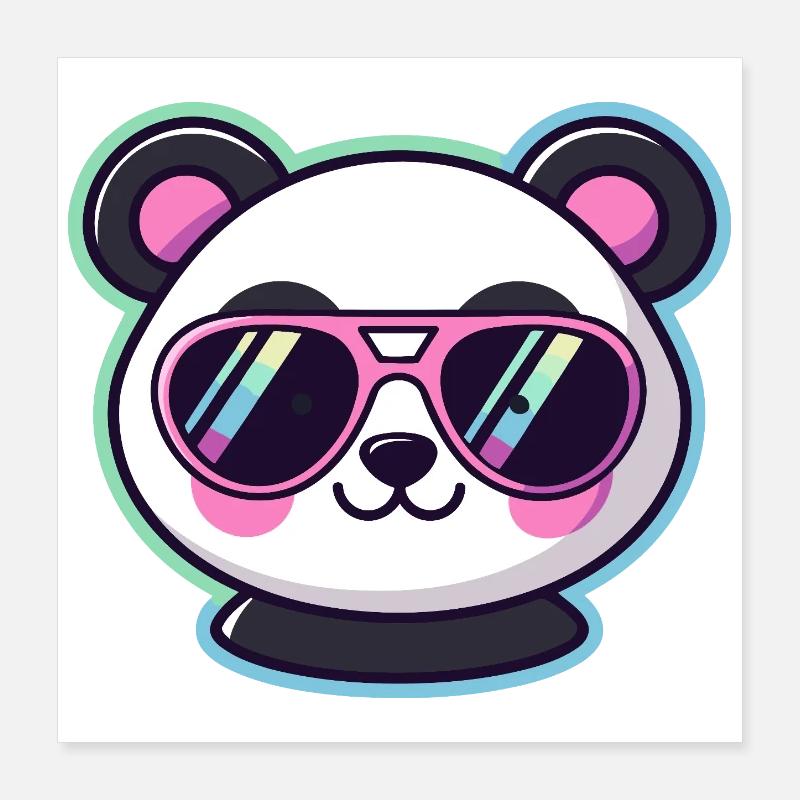 Panda pop rétro lunettes rose Poster 40 x 40 cm