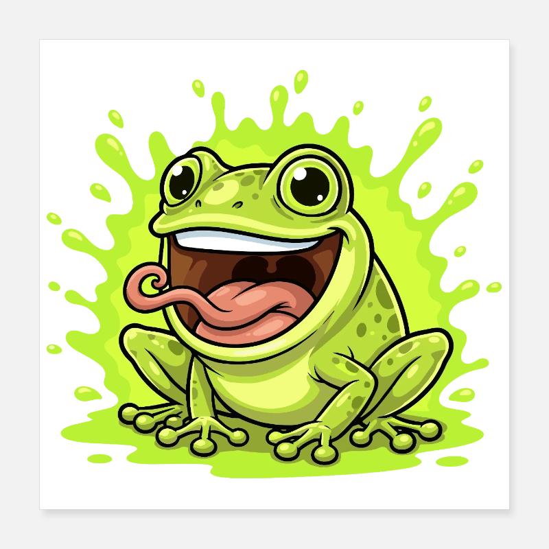 Dessin animé Éclaboussure de Grenouille Lime Poster 40 x 40 cm
