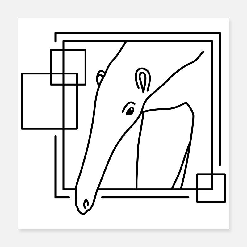 Fourmilier en forme géométrique - Conception d’art au trait Poster 40 x 40 cm