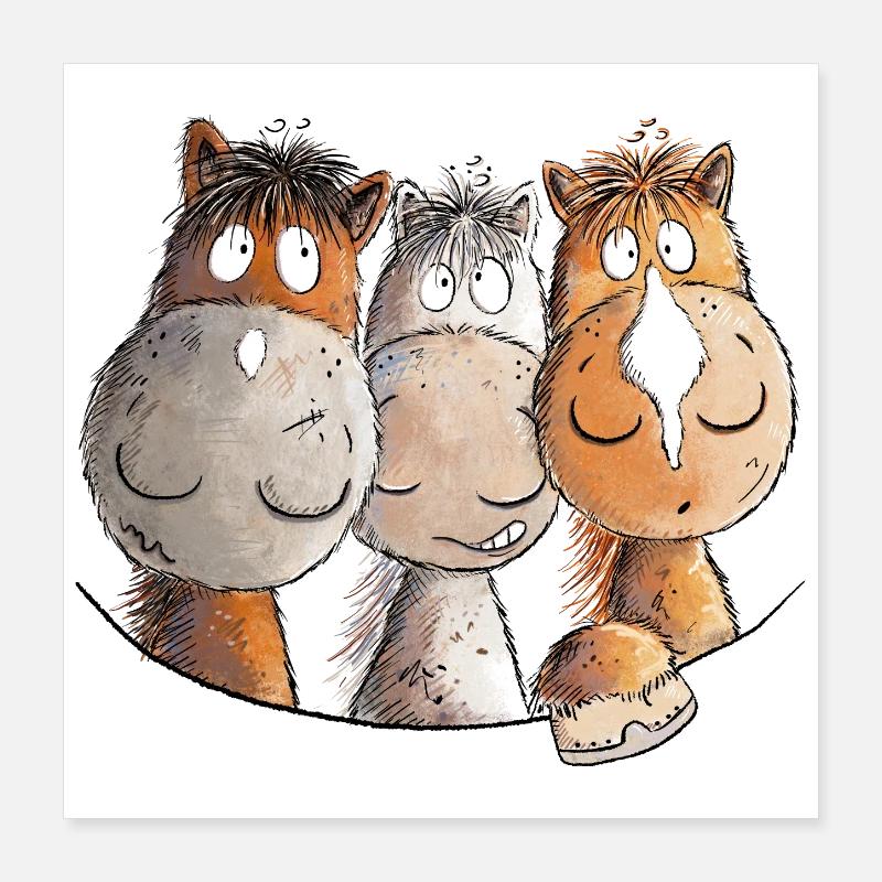 Droll Horses I Motif de cheval pour cavalier Poster 40 x 40 cm
