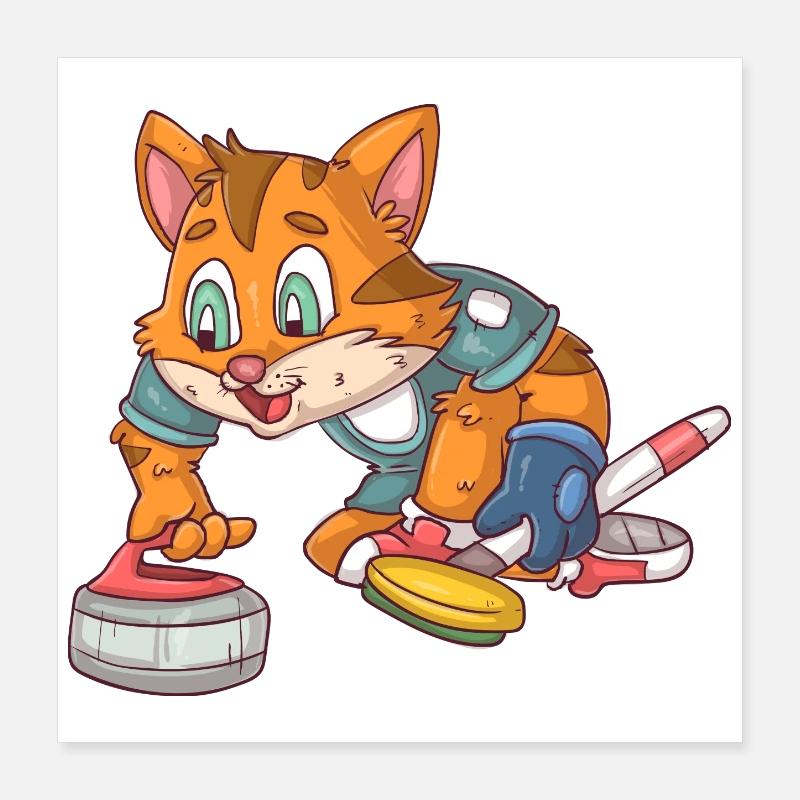 Chat de curling Poster 40 x 40 cm