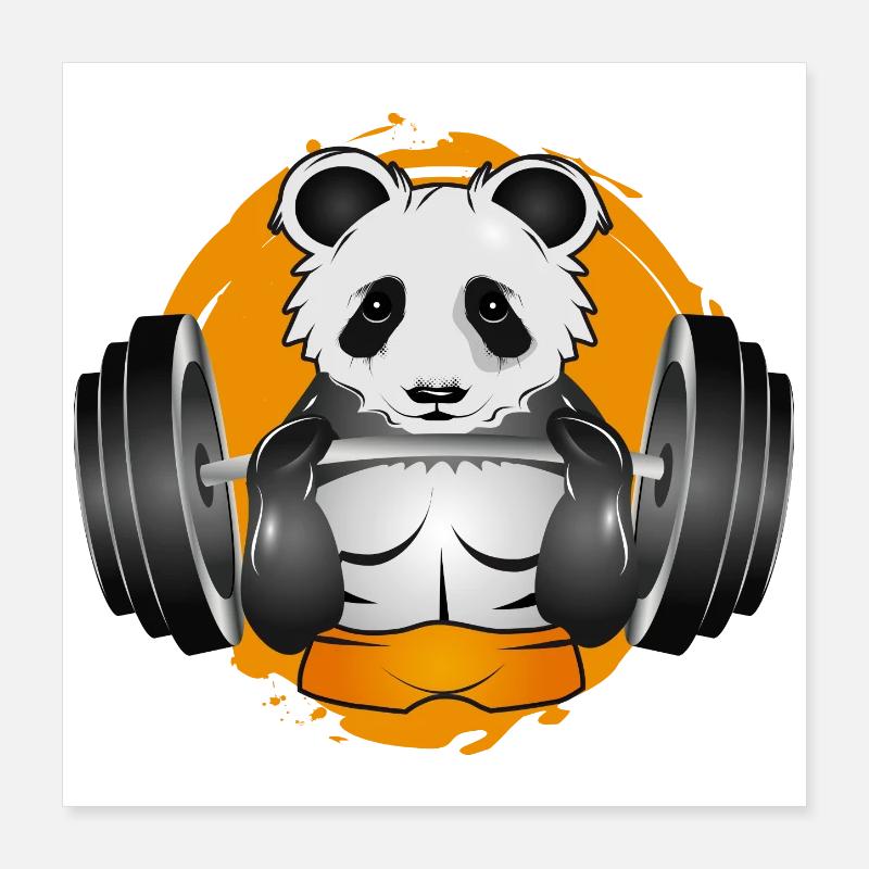 Bodybuilder Panda Bear Avec Haltère Dans Gym Patch Poster 40 x 40 cm
