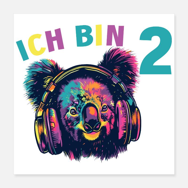 Koala Koalabär 2 Geburtstag mit Kopfhörer Musik Poster 40x40 cm